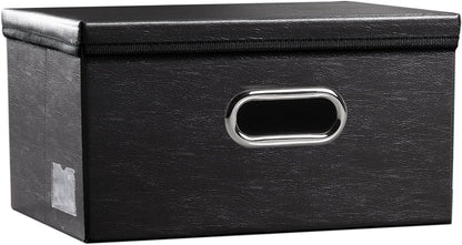 Large Collapsible Storage Bin with Lid Leather Fabric Foldable Storage Box Organizer Containes Basket Cube with Cover for Home Bedroom Closet Office Nursery Black (17.7x11.8x11.8)