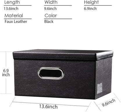 Large Collapsible Storage Bin with Lid Leather Fabric Foldable Storage Box Organizer Containes Basket Cube with Cover for Home Bedroom Closet Office Nursery Black (17.7x11.8x11.8)
