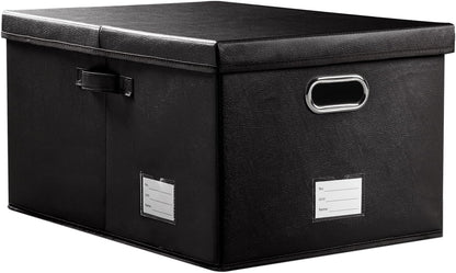 Large Collapsible Storage Bin with Lid Leather Fabric Foldable Storage Box Organizer Containes Basket Cube with Cover for Home Bedroom Closet Office Nursery Black (17.7x11.8x11.8)