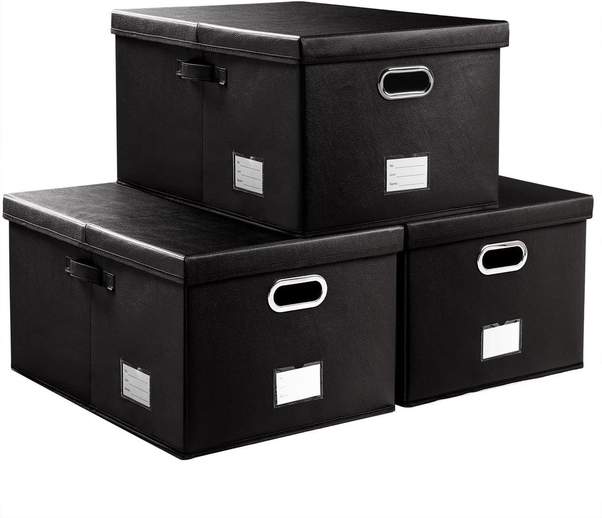 Large Collapsible Storage Bin with Lid Leather Fabric Foldable Storage Box Organizer Containes Basket Cube with Cover for Home Bedroom Closet Office Nursery Black (17.7x11.8x11.8)