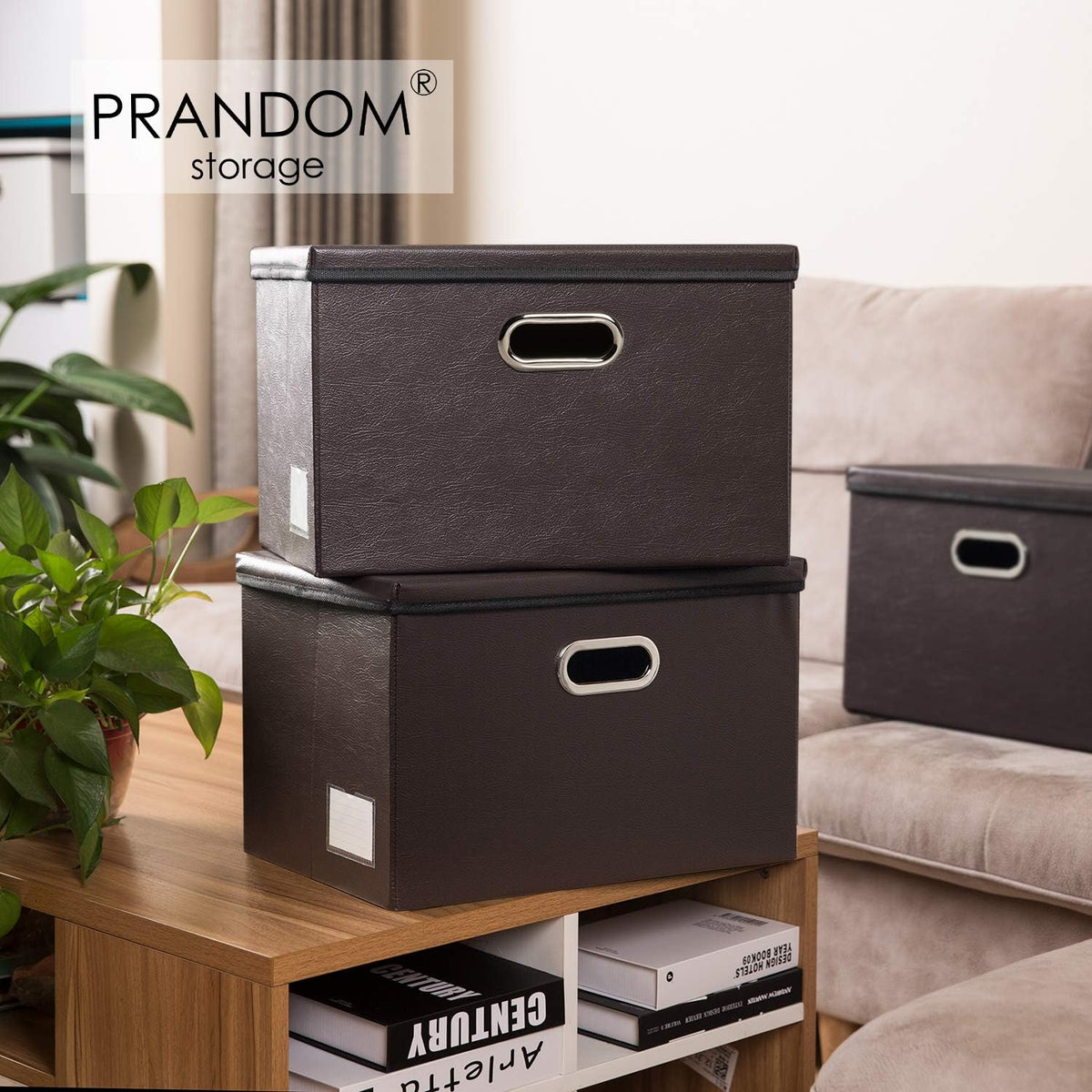 Large Collapsible Storage Bin with Lid Leather Fabric Foldable Storage Box Organizer Containes Basket Cube with Cover for Home Bedroom Closet Office Nursery Black (17.7x11.8x11.8)