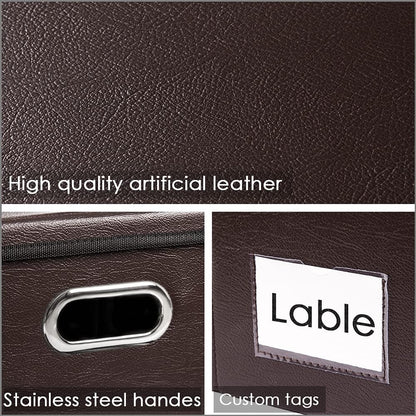 Large Collapsible Storage Bin with Lid Leather Fabric Foldable Storage Box Organizer Containes Basket Cube with Cover for Home Bedroom Closet Office Nursery Black (17.7x11.8x11.8)