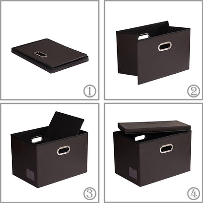Large Collapsible Storage Bin with Lid Leather Fabric Foldable Storage Box Organizer Containes Basket Cube with Cover for Home Bedroom Closet Office Nursery Black (17.7x11.8x11.8)
