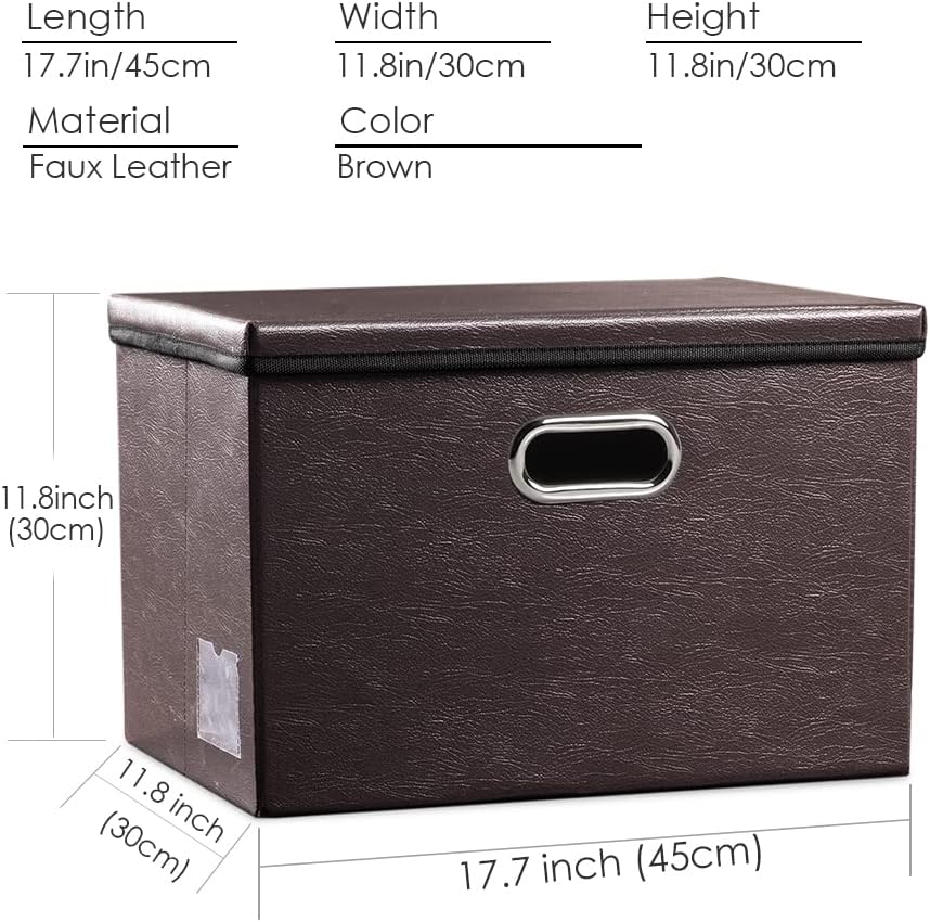 Large Collapsible Storage Bin with Lid Leather Fabric Foldable Storage Box Organizer Containes Basket Cube with Cover for Home Bedroom Closet Office Nursery Black (17.7x11.8x11.8)