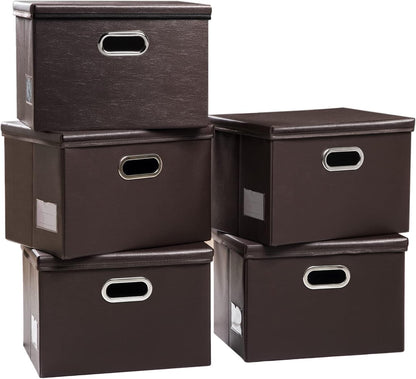 Large Collapsible Storage Bin with Lid Leather Fabric Foldable Storage Box Organizer Containes Basket Cube with Cover for Home Bedroom Closet Office Nursery Black (17.7x11.8x11.8)