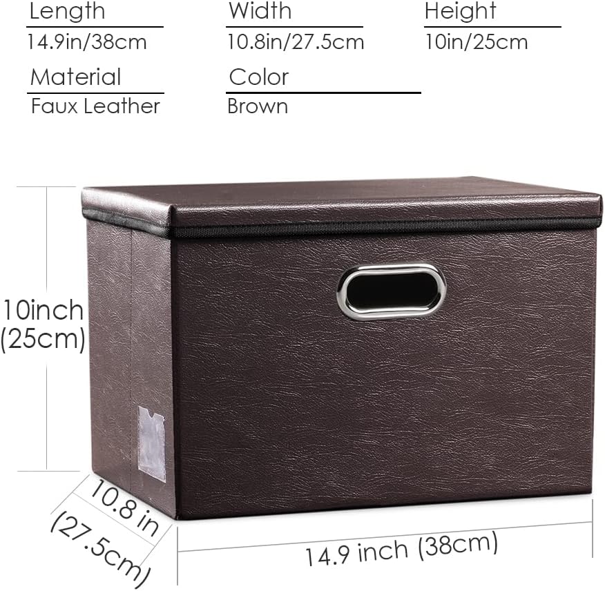 Large Collapsible Storage Bin with Lid Leather Fabric Foldable Storage Box Organizer Containes Basket Cube with Cover for Home Bedroom Closet Office Nursery Black (17.7x11.8x11.8)