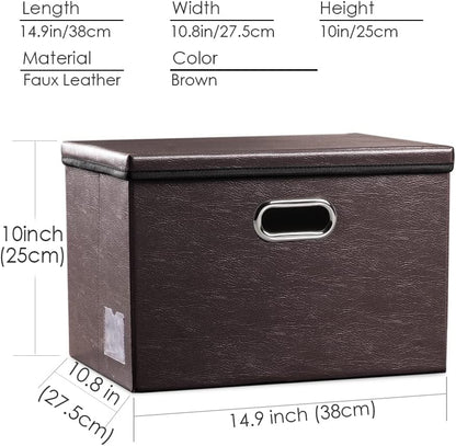 Large Collapsible Storage Bin with Lid Leather Fabric Foldable Storage Box Organizer Containes Basket Cube with Cover for Home Bedroom Closet Office Nursery Black (17.7x11.8x11.8)