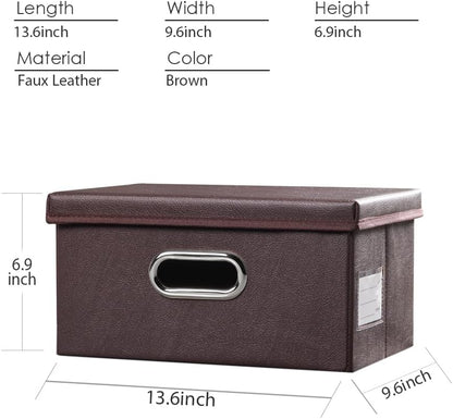 Large Collapsible Storage Bin with Lid Leather Fabric Foldable Storage Box Organizer Containes Basket Cube with Cover for Home Bedroom Closet Office Nursery Black (17.7x11.8x11.8)