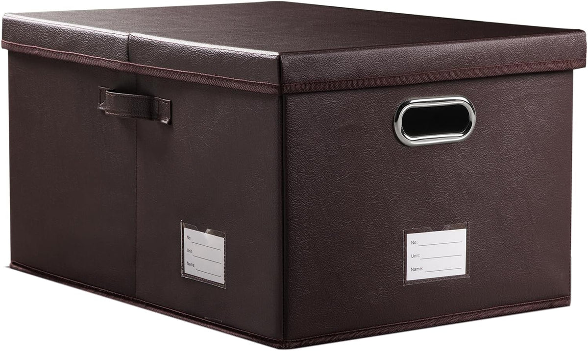Large Collapsible Storage Bin with Lid Leather Fabric Foldable Storage Box Organizer Containes Basket Cube with Cover for Home Bedroom Closet Office Nursery Black (17.7x11.8x11.8)