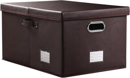 Large Collapsible Storage Bin with Lid Leather Fabric Foldable Storage Box Organizer Containes Basket Cube with Cover for Home Bedroom Closet Office Nursery Black (17.7x11.8x11.8)