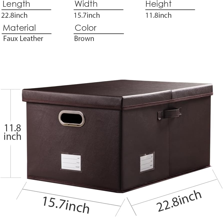 Large Collapsible Storage Bin with Lid Leather Fabric Foldable Storage Box Organizer Containes Basket Cube with Cover for Home Bedroom Closet Office Nursery Black (17.7x11.8x11.8)