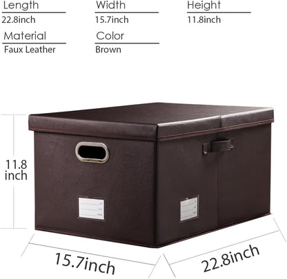 Large Collapsible Storage Bin with Lid Leather Fabric Foldable Storage Box Organizer Containes Basket Cube with Cover for Home Bedroom Closet Office Nursery Black (17.7x11.8x11.8)