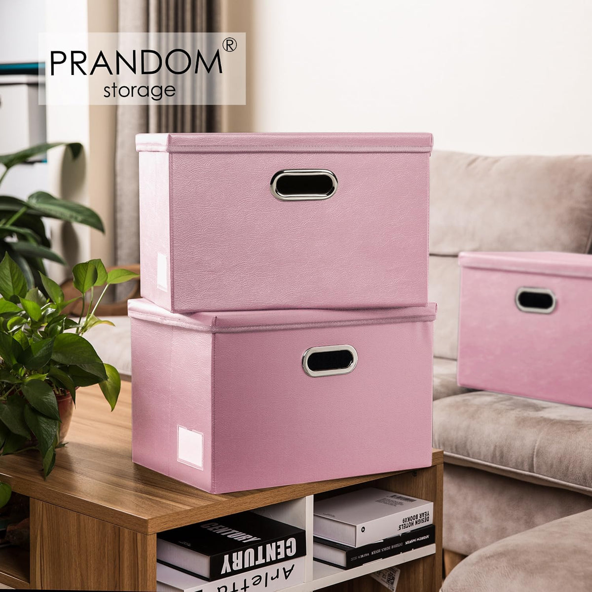Large Collapsible Storage Bin with Lid Leather Fabric Foldable Storage Box Organizer Containes Basket Cube with Cover for Home Bedroom Closet Office Nursery Black (17.7x11.8x11.8)