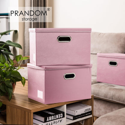 Large Collapsible Storage Bin with Lid Leather Fabric Foldable Storage Box Organizer Containes Basket Cube with Cover for Home Bedroom Closet Office Nursery Black (17.7x11.8x11.8)