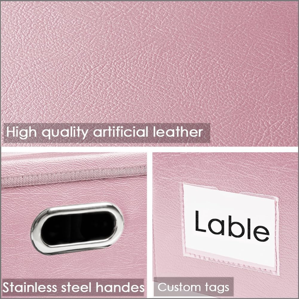 Large Collapsible Storage Bin with Lid Leather Fabric Foldable Storage Box Organizer Containes Basket Cube with Cover for Home Bedroom Closet Office Nursery Black (17.7x11.8x11.8)