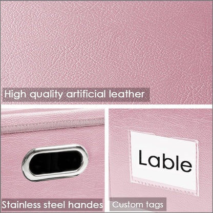 Large Collapsible Storage Bin with Lid Leather Fabric Foldable Storage Box Organizer Containes Basket Cube with Cover for Home Bedroom Closet Office Nursery Black (17.7x11.8x11.8)