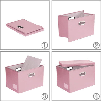 Large Collapsible Storage Bin with Lid Leather Fabric Foldable Storage Box Organizer Containes Basket Cube with Cover for Home Bedroom Closet Office Nursery Black (17.7x11.8x11.8)