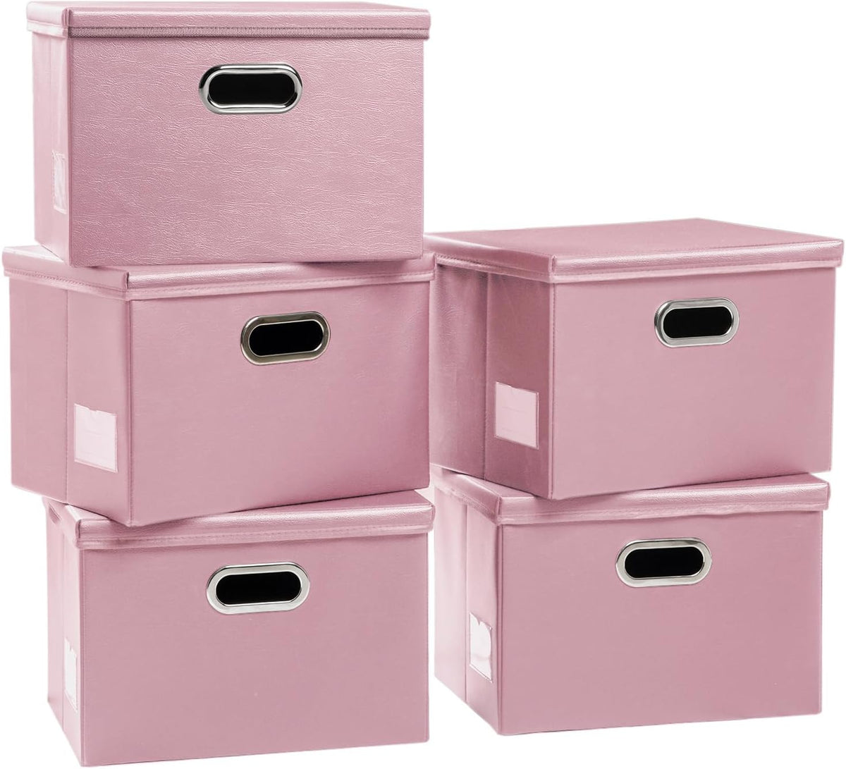Large Collapsible Storage Bin with Lid Leather Fabric Foldable Storage Box Organizer Containes Basket Cube with Cover for Home Bedroom Closet Office Nursery Black (17.7x11.8x11.8)