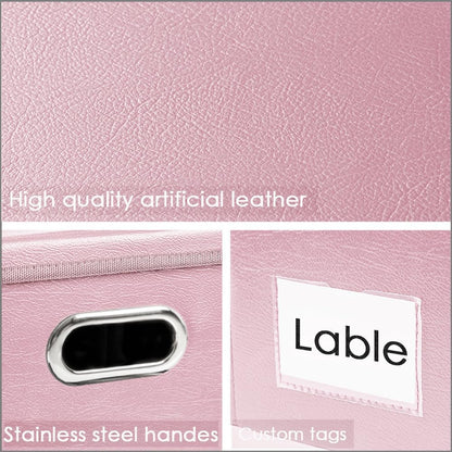 Large Collapsible Storage Bin with Lid Leather Fabric Foldable Storage Box Organizer Containes Basket Cube with Cover for Home Bedroom Closet Office Nursery Black (17.7x11.8x11.8)