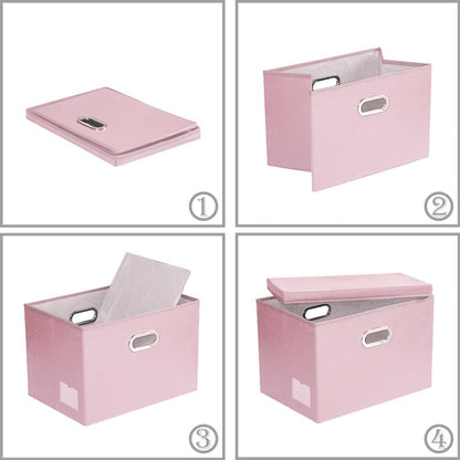 Large Collapsible Storage Bin with Lid Leather Fabric Foldable Storage Box Organizer Containes Basket Cube with Cover for Home Bedroom Closet Office Nursery Black (17.7x11.8x11.8)