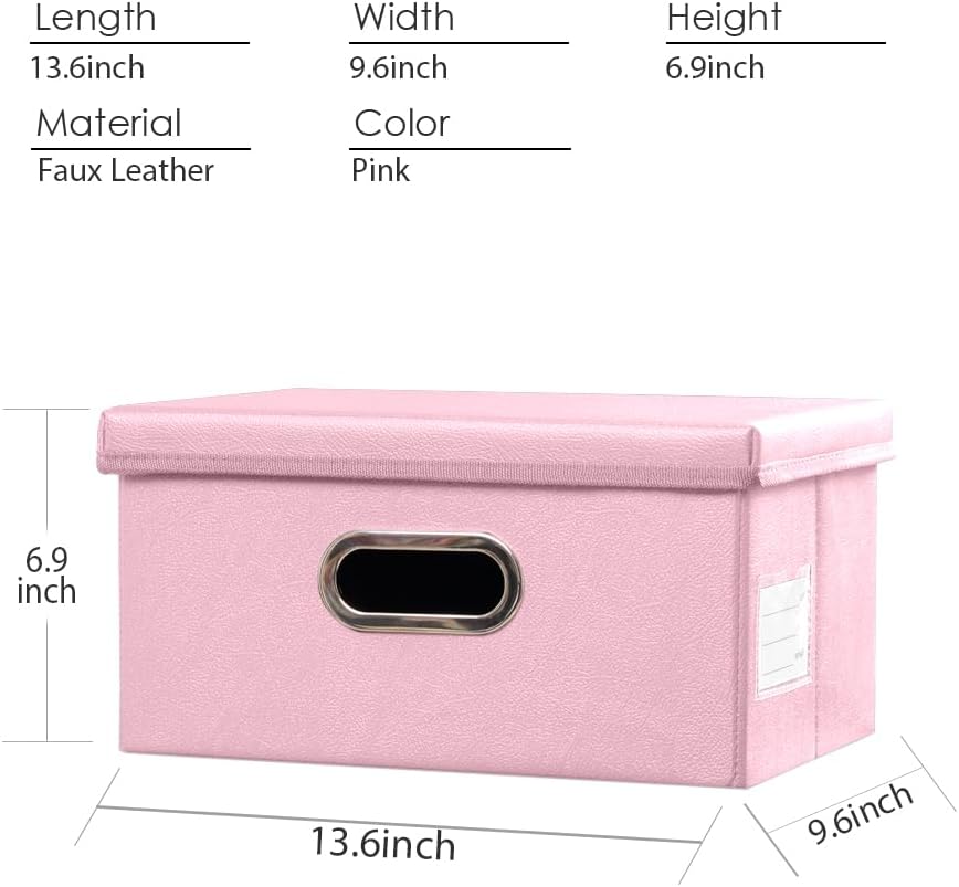 Large Collapsible Storage Bin with Lid Leather Fabric Foldable Storage Box Organizer Containes Basket Cube with Cover for Home Bedroom Closet Office Nursery Black (17.7x11.8x11.8)