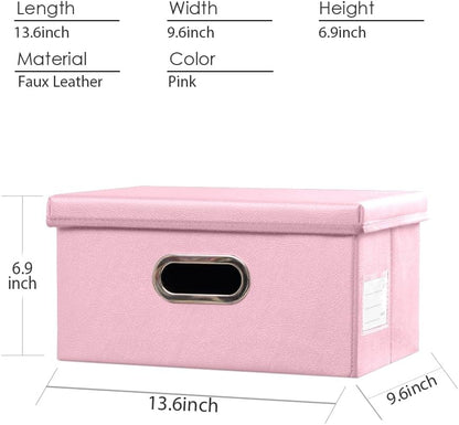 Large Collapsible Storage Bin with Lid Leather Fabric Foldable Storage Box Organizer Containes Basket Cube with Cover for Home Bedroom Closet Office Nursery Black (17.7x11.8x11.8)