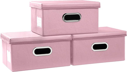 Large Collapsible Storage Bin with Lid Leather Fabric Foldable Storage Box Organizer Containes Basket Cube with Cover for Home Bedroom Closet Office Nursery Black (17.7x11.8x11.8)