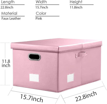 Large Collapsible Storage Bin with Lid Leather Fabric Foldable Storage Box Organizer Containes Basket Cube with Cover for Home Bedroom Closet Office Nursery Black (17.7x11.8x11.8)