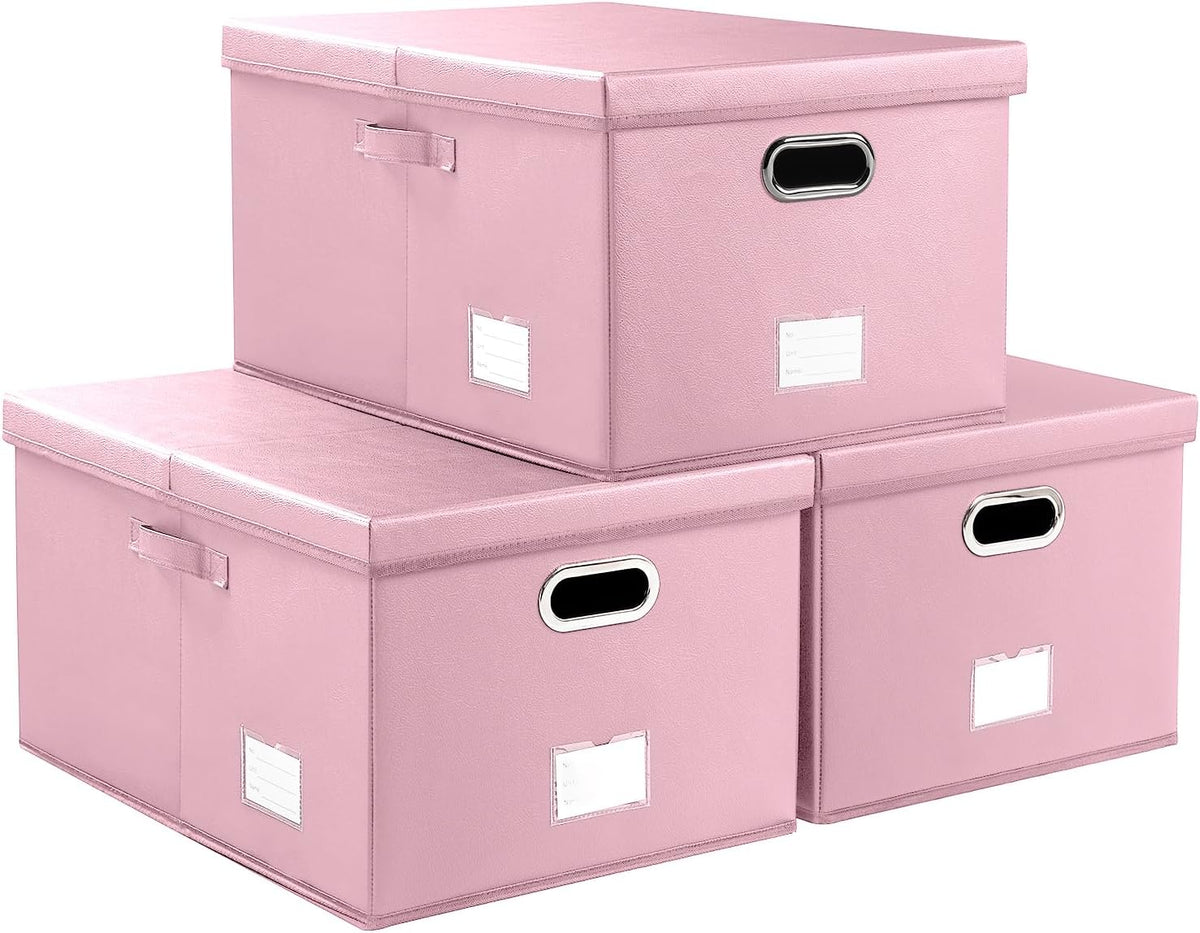 Large Collapsible Storage Bin with Lid Leather Fabric Foldable Storage Box Organizer Containes Basket Cube with Cover for Home Bedroom Closet Office Nursery Black (17.7x11.8x11.8)
