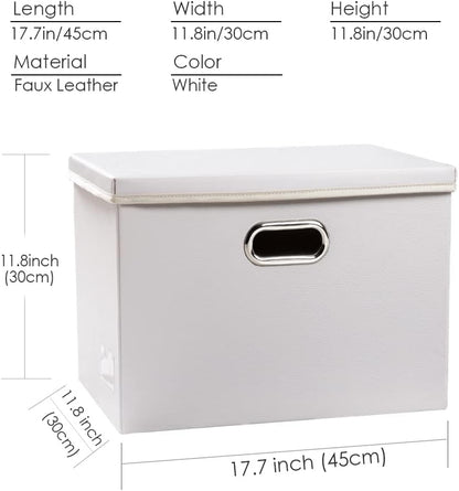 Large Collapsible Storage Bin with Lid Leather Fabric Foldable Storage Box Organizer Containes Basket Cube with Cover for Home Bedroom Closet Office Nursery Black (17.7x11.8x11.8)