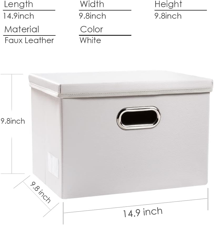 Large Collapsible Storage Bin with Lid Leather Fabric Foldable Storage Box Organizer Containes Basket Cube with Cover for Home Bedroom Closet Office Nursery Black (17.7x11.8x11.8)