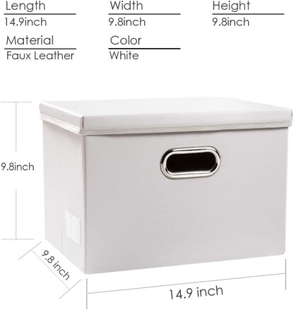 Large Collapsible Storage Bin with Lid Leather Fabric Foldable Storage Box Organizer Containes Basket Cube with Cover for Home Bedroom Closet Office Nursery Black (17.7x11.8x11.8)