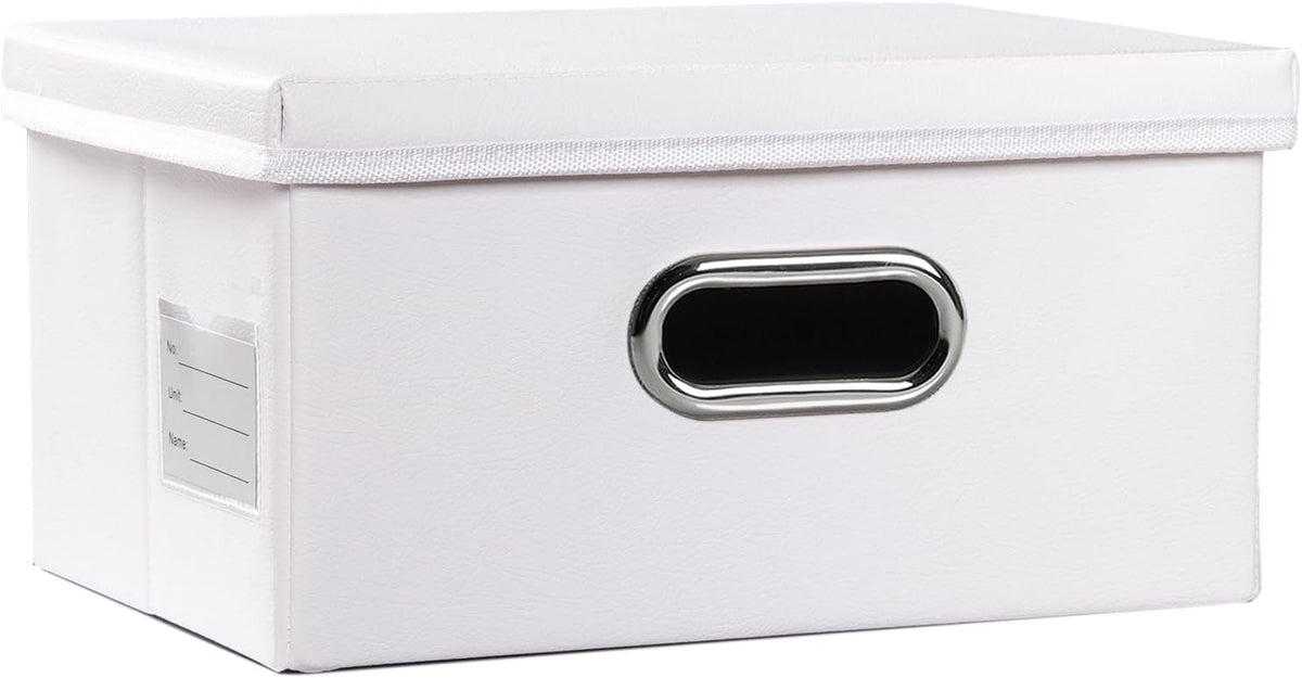 Large Collapsible Storage Bin with Lid Leather Fabric Foldable Storage Box Organizer Containes Basket Cube with Cover for Home Bedroom Closet Office Nursery Black (17.7x11.8x11.8)