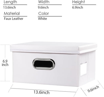 Large Collapsible Storage Bin with Lid Leather Fabric Foldable Storage Box Organizer Containes Basket Cube with Cover for Home Bedroom Closet Office Nursery Black (17.7x11.8x11.8)