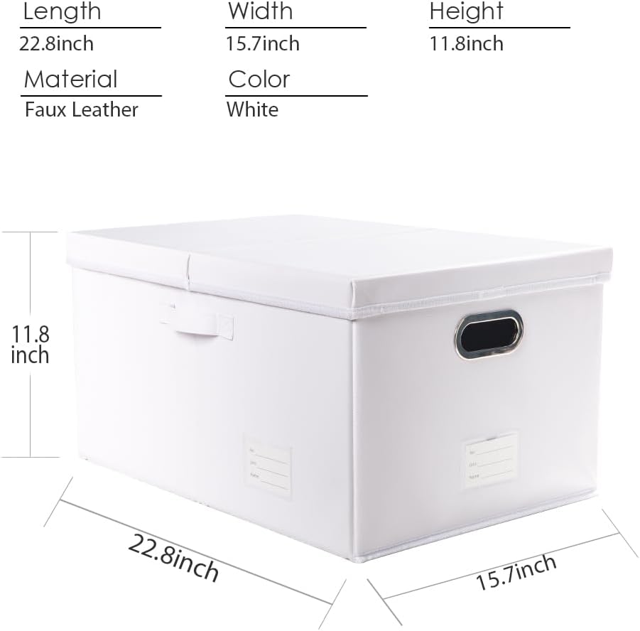 Large Collapsible Storage Bin with Lid Leather Fabric Foldable Storage Box Organizer Containes Basket Cube with Cover for Home Bedroom Closet Office Nursery Black (17.7x11.8x11.8)