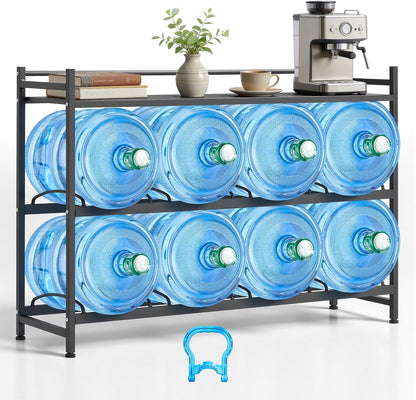 5 Gallon Water Jug Holder, 3-Tier 3 or 5 Gallon Water Bottle Holder for 8 Bottles, Heavy Duty Jug Rack Organizer with Storage Shelf, Handle, for Home, Office, Restaurant, Gym, Black