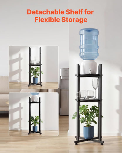 5 Gallon Water Jug Holder, 3-Tier 3 or 5 Gallon Water Bottle Holder for 8 Bottles, Heavy Duty Jug Rack Organizer with Storage Shelf, Handle, for Home, Office, Restaurant, Gym, Black