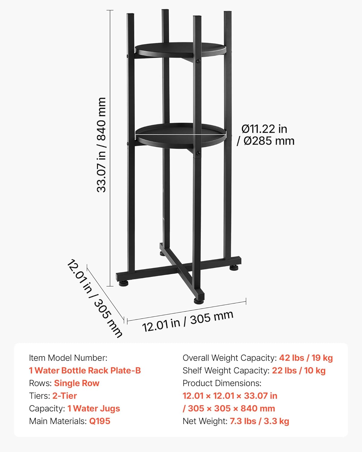 5 Gallon Water Jug Holder, 3-Tier 3 or 5 Gallon Water Bottle Holder for 8 Bottles, Heavy Duty Jug Rack Organizer with Storage Shelf, Handle, for Home, Office, Restaurant, Gym, Black