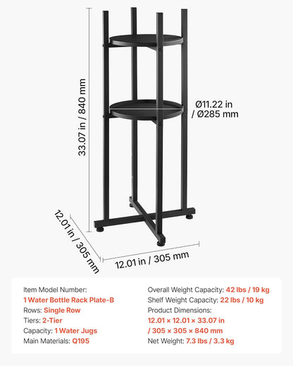5 Gallon Water Jug Holder, 3-Tier 3 or 5 Gallon Water Bottle Holder for 8 Bottles, Heavy Duty Jug Rack Organizer with Storage Shelf, Handle, for Home, Office, Restaurant, Gym, Black