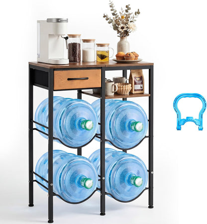 5 Gallon Water Jug Holder, 3-Tier 3 or 5 Gallon Water Bottle Holder for 8 Bottles, Heavy Duty Jug Rack Organizer with Storage Shelf, Handle, for Home, Office, Restaurant, Gym, Black