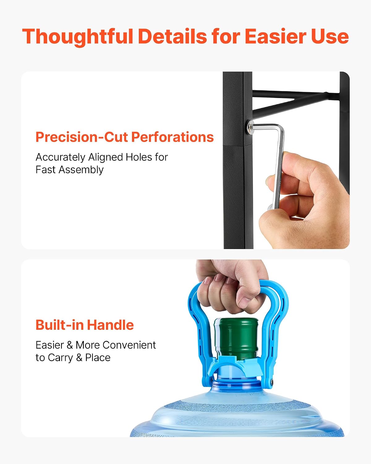 5 Gallon Water Jug Holder, 3-Tier 3 or 5 Gallon Water Bottle Holder for 8 Bottles, Heavy Duty Jug Rack Organizer with Storage Shelf, Handle, for Home, Office, Restaurant, Gym, Black
