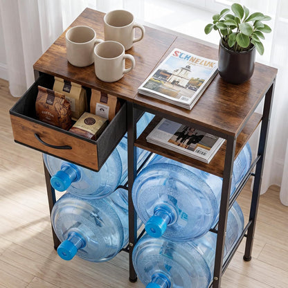 5 Gallon Water Jug Holder, 3-Tier 3 or 5 Gallon Water Bottle Holder for 8 Bottles, Heavy Duty Jug Rack Organizer with Storage Shelf, Handle, for Home, Office, Restaurant, Gym, Black