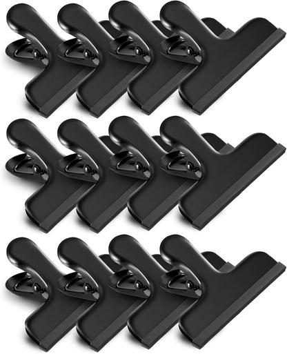 12 Pack Stainless Steel Chip Bag Clips Covered with Silicone - NO More Sharp Edges - Color Coded for Food Bags - Air Tight Seal, Heavy Duty for Kitchen and Office, 3 Inches