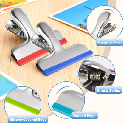 12 Pack Stainless Steel Chip Bag Clips Covered with Silicone - NO More Sharp Edges - Color Coded for Food Bags - Air Tight Seal, Heavy Duty for Kitchen and Office, 3 Inches