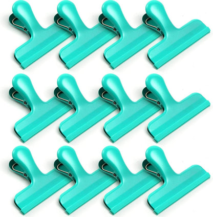 12 Pack Stainless Steel Chip Bag Clips Covered with Silicone - NO More Sharp Edges - Color Coded for Food Bags - Air Tight Seal, Heavy Duty for Kitchen and Office, 3 Inches
