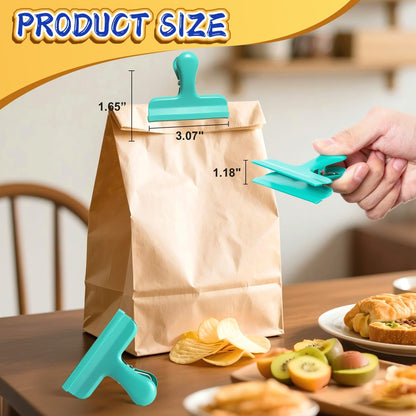 12 Pack Stainless Steel Chip Bag Clips Covered with Silicone - NO More Sharp Edges - Color Coded for Food Bags - Air Tight Seal, Heavy Duty for Kitchen and Office, 3 Inches