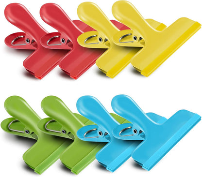 12 Pack Stainless Steel Chip Bag Clips Covered with Silicone - NO More Sharp Edges - Color Coded for Food Bags - Air Tight Seal, Heavy Duty for Kitchen and Office, 3 Inches