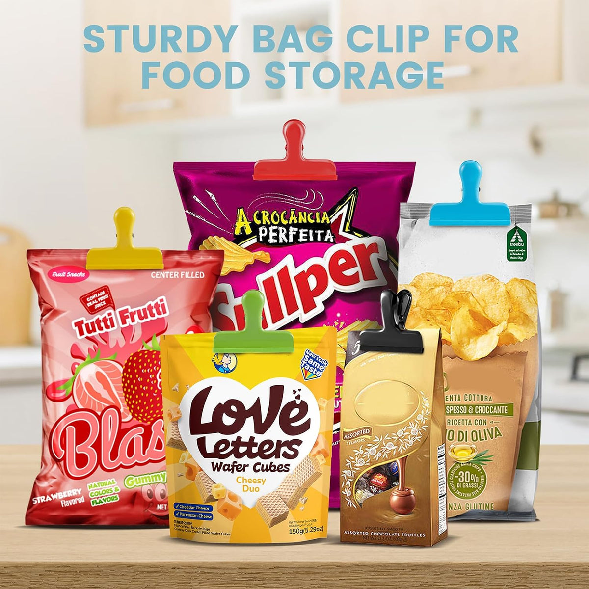 12 Pack Stainless Steel Chip Bag Clips Covered with Silicone - NO More Sharp Edges - Color Coded for Food Bags - Air Tight Seal, Heavy Duty for Kitchen and Office, 3 Inches