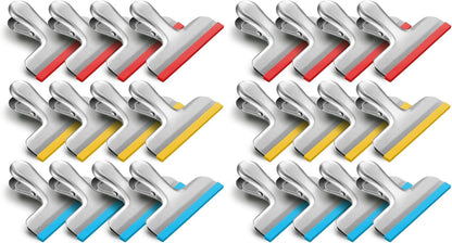 12 Pack Stainless Steel Chip Bag Clips Covered with Silicone - NO More Sharp Edges - Color Coded for Food Bags - Air Tight Seal, Heavy Duty for Kitchen and Office, 3 Inches