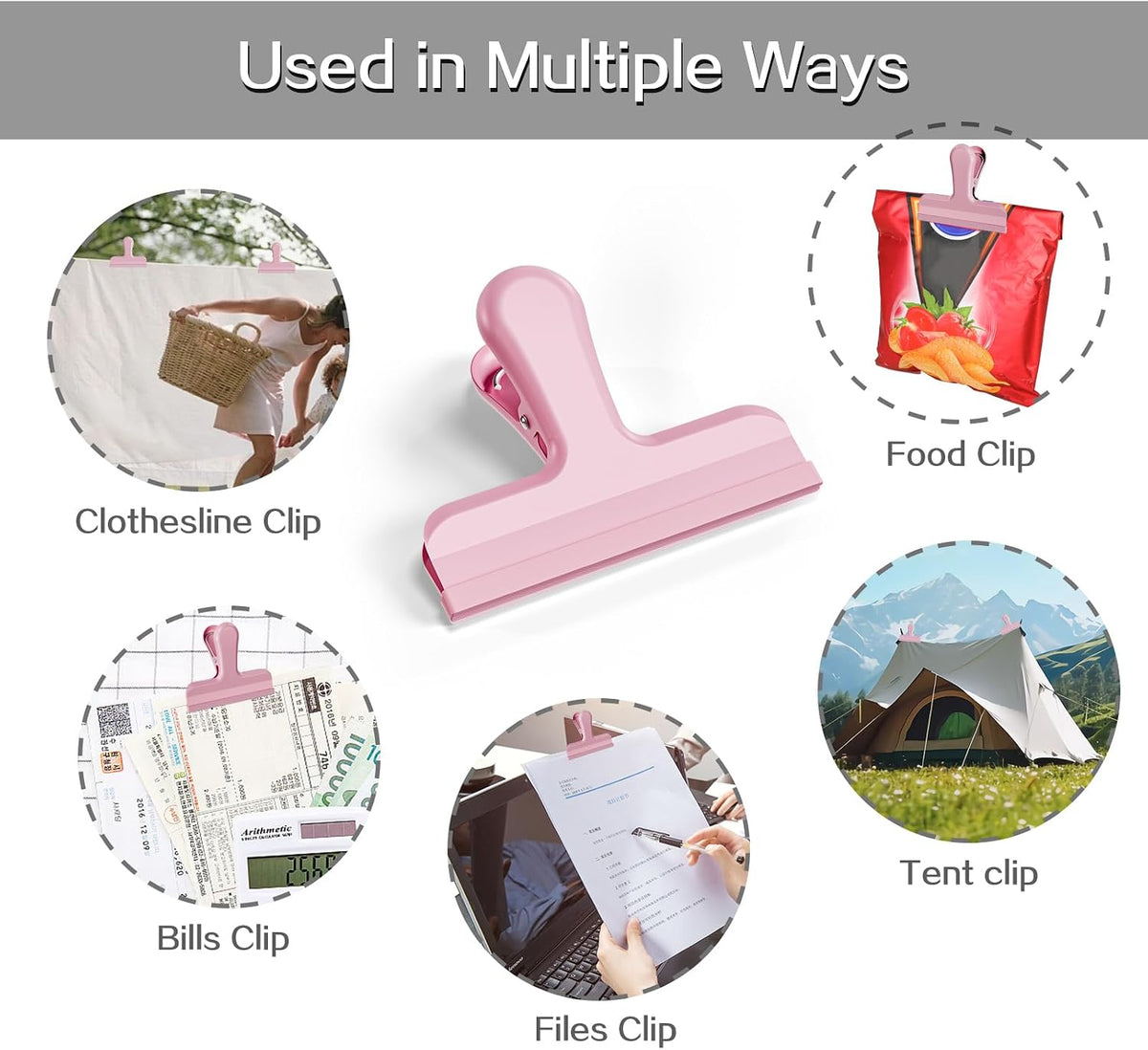 12 Pack Stainless Steel Chip Bag Clips Covered with Silicone - NO More Sharp Edges - Color Coded for Food Bags - Air Tight Seal, Heavy Duty for Kitchen and Office, 3 Inches